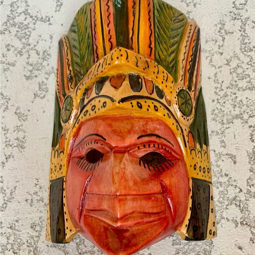 Handcrafted Tribal Mask with Red and Orange Accents - Picture 5 of 10